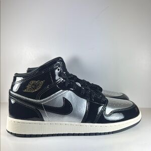 Nike Air Jordan 1 Mid Black Metallic Silver Gold Women’s Size 8 Sneakers
